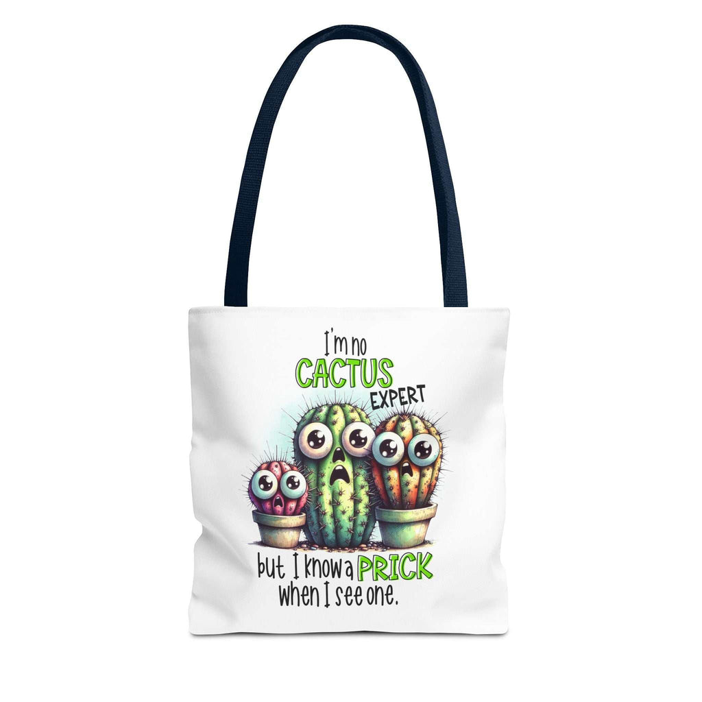 Fun cactus tote bag with cheeky design and colorful handles, durable and reusable polyester material