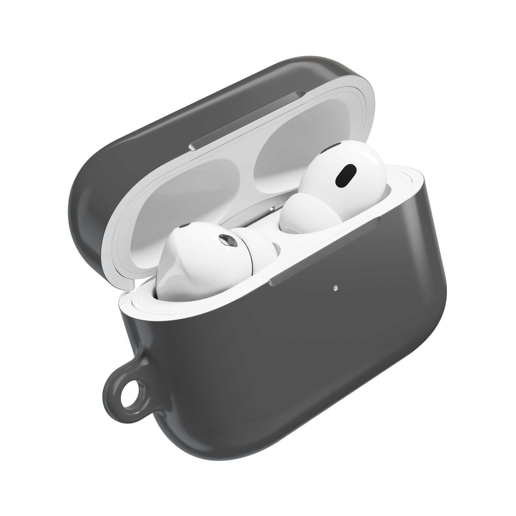 Gunmetal grey hard shell AirPods and AirPods Pro protective case with glossy finish and wireless charging compatibility