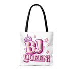 BJ Queen Tote Bag with cheeky design, durable spun polyester, multiple sizes and handle color options