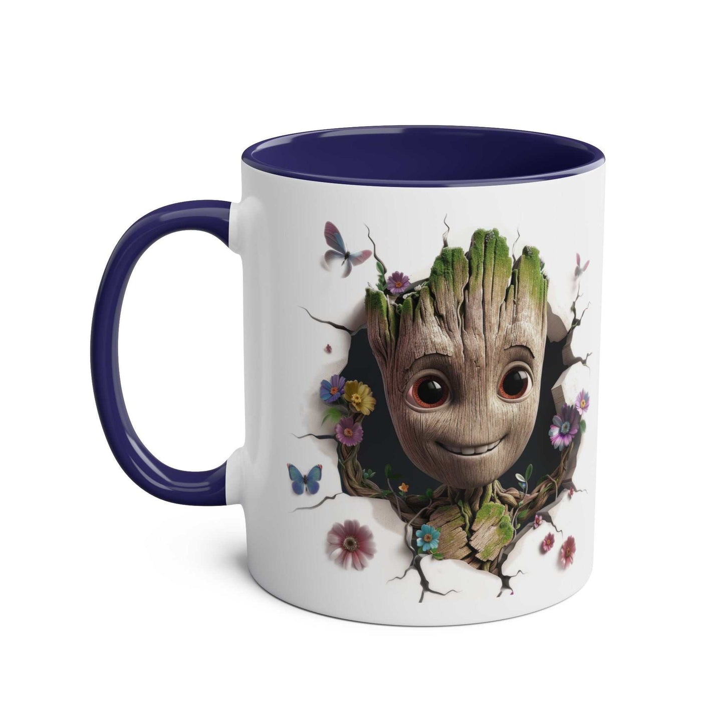 Baby Groot inspired coffee mug with playful design, 11oz ceramic, glossy finish.