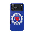 Rangers FC MagSafe iPhone case in royal blue with club crest, dual-layer protection, and MagSafe compatibility