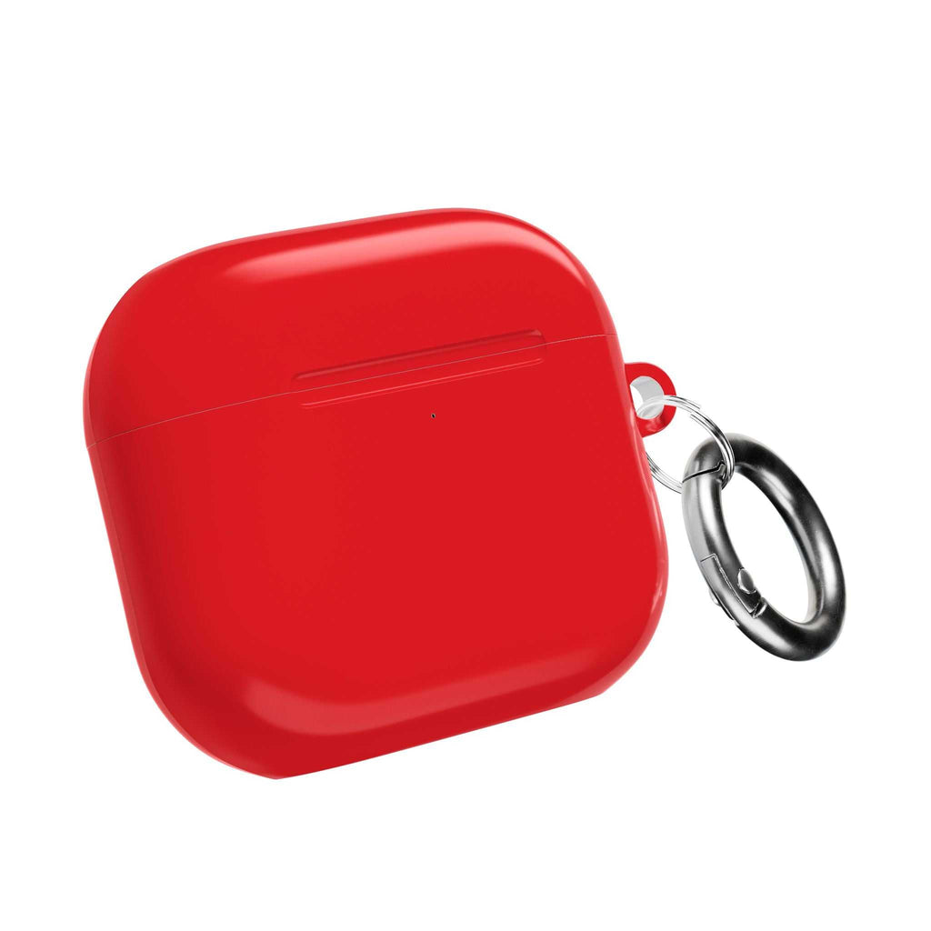Red AirPods Pro protective case with glossy finish and keyring, durable hard shell, lightweight and scratch-resistant.