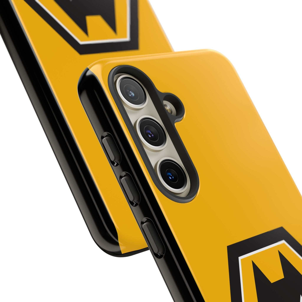 Wolves FC magnetic Samsung case in gold and black with official-inspired crest for protection and wireless charging