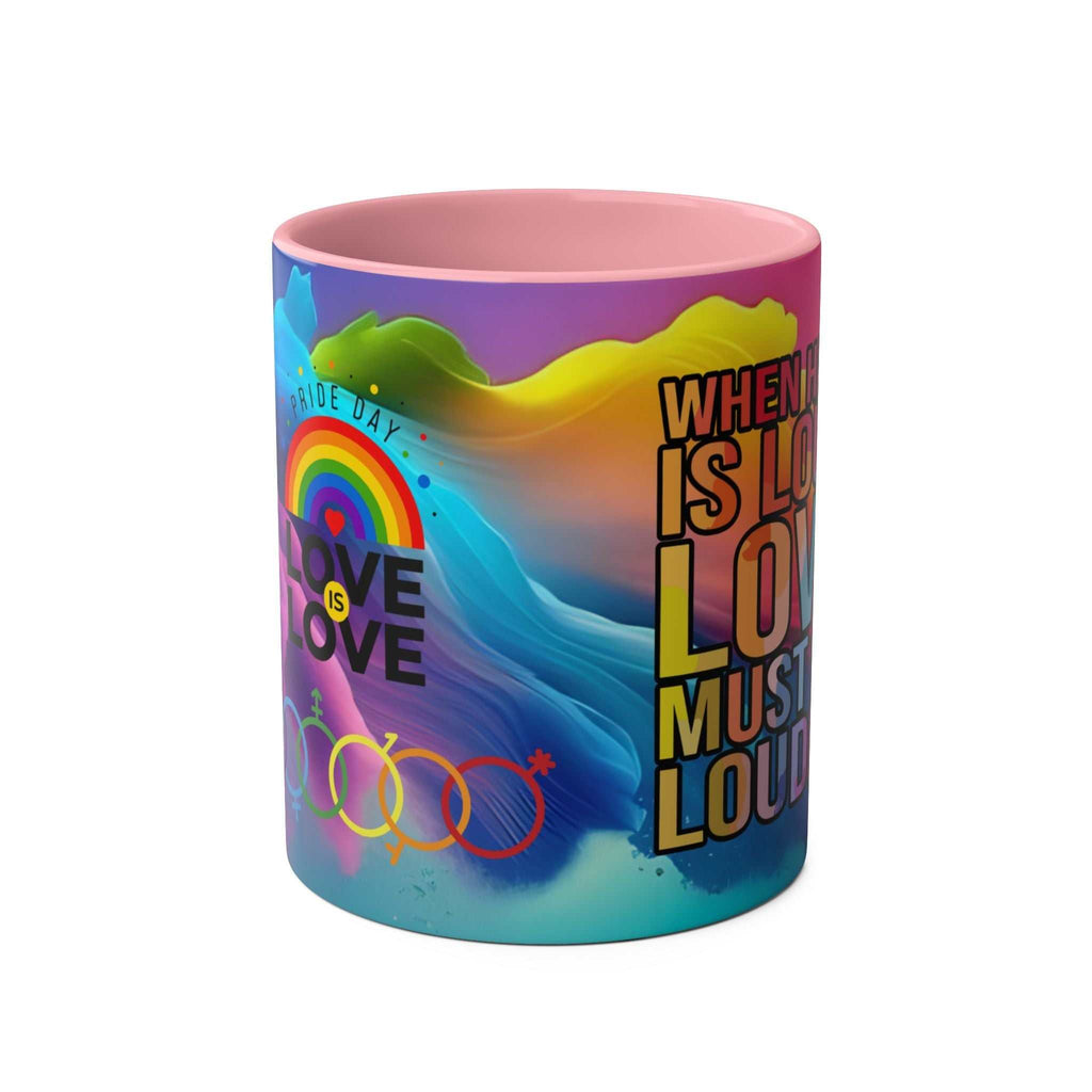 LGBTQ+ Pride Mug with vibrant rainbow design on high-quality ceramic.