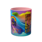 LGBTQ+ Pride Mug with vibrant rainbow design on high-quality ceramic.