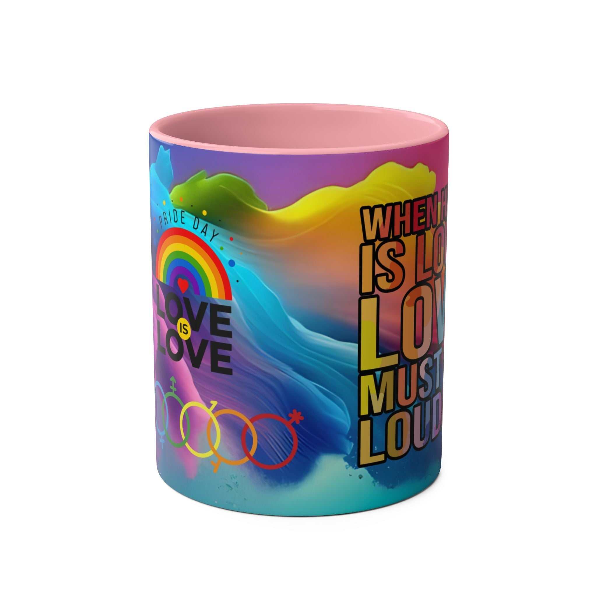 LGBTQ+ Pride Mug with vibrant rainbow design on high-quality ceramic.