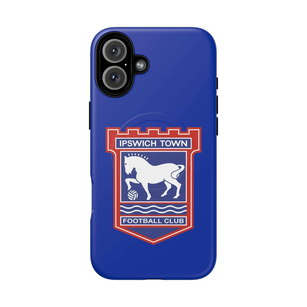 Ipswich Town MagSafe iPhone case with club crest in blue, dual-layer protection, MagSafe compatible and shock-absorbing design