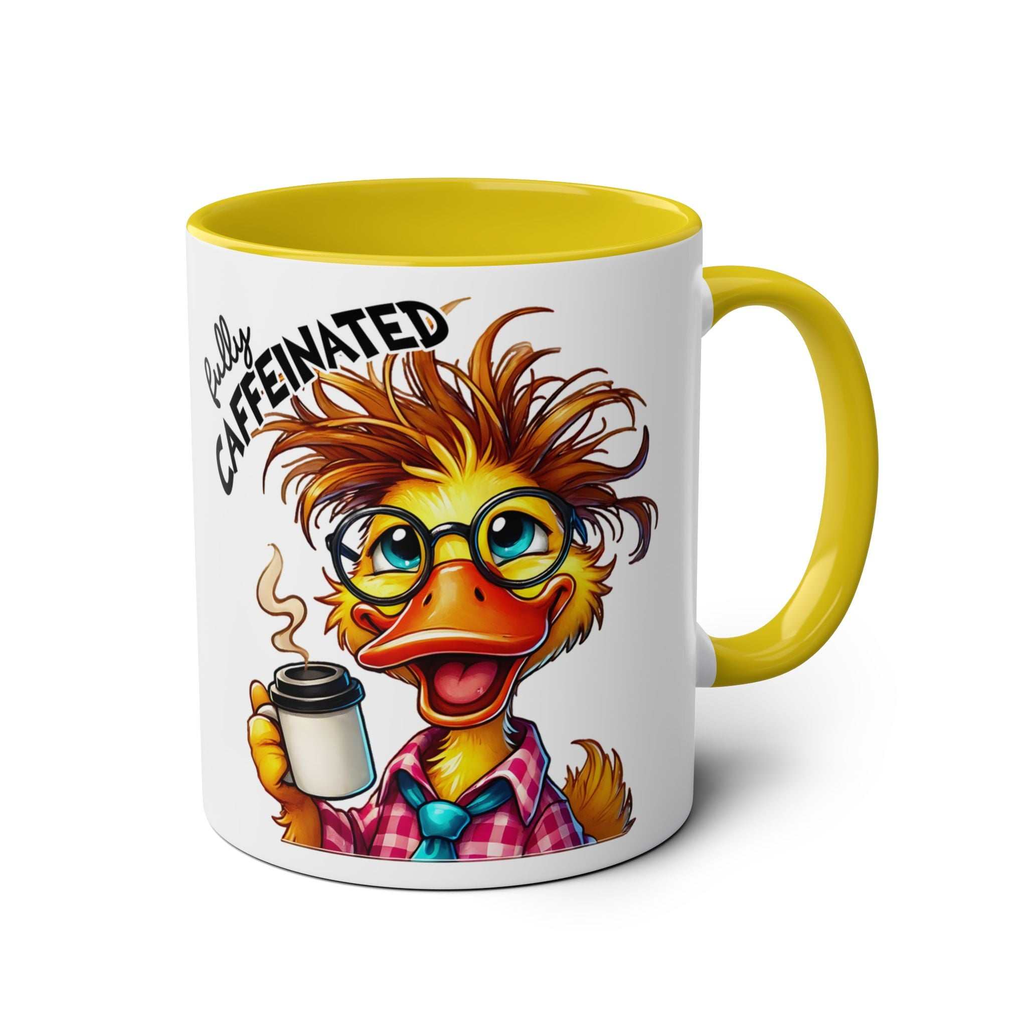 Fun Sarcastic Coffee Mug with colorful cartoon duck design, 11oz ceramic, microwave and dishwasher safe.