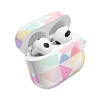 Pastel geometric print hard shell protective case for AirPods and AirPods Pro with vibrant colors and glossy finish