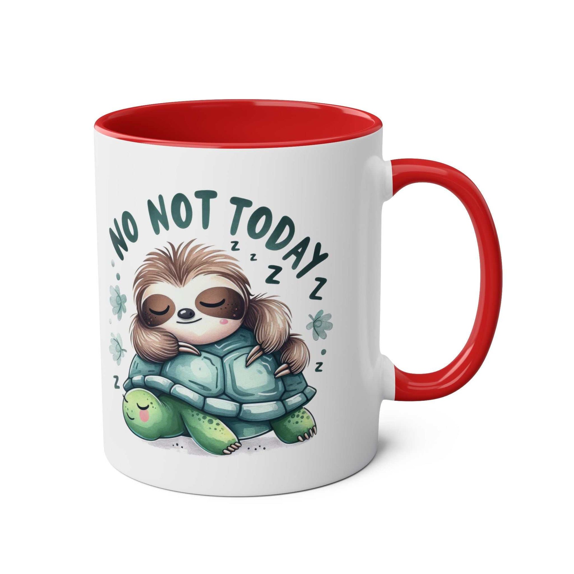 cute sloth coffee mug with colorful handle and sleeping sloth design