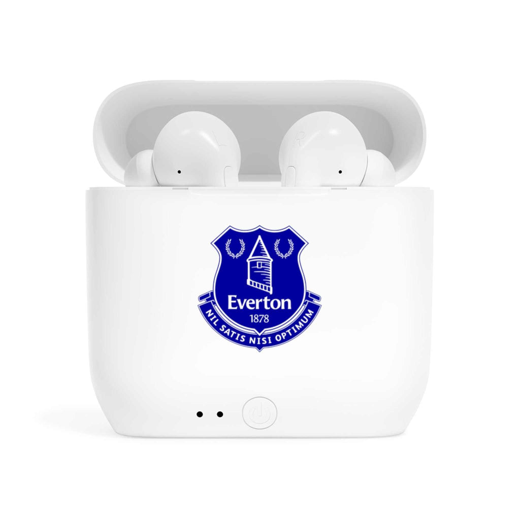 Everton Fc wireless earbuds with charging case featuring fan-inspired club crest design