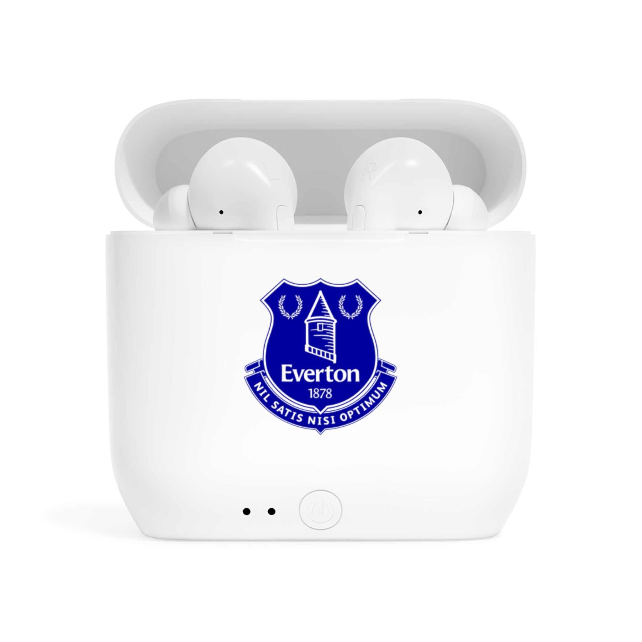 Everton Fc wireless earbuds with charging case featuring fan-inspired club crest design