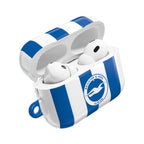 Brighton FC AirPods protective hard case with blue and white stripes and club crest, compatible with AirPods and AirPods Pro.
