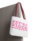 Pink heart tote bag with cheeky fun design and multiple handle color options