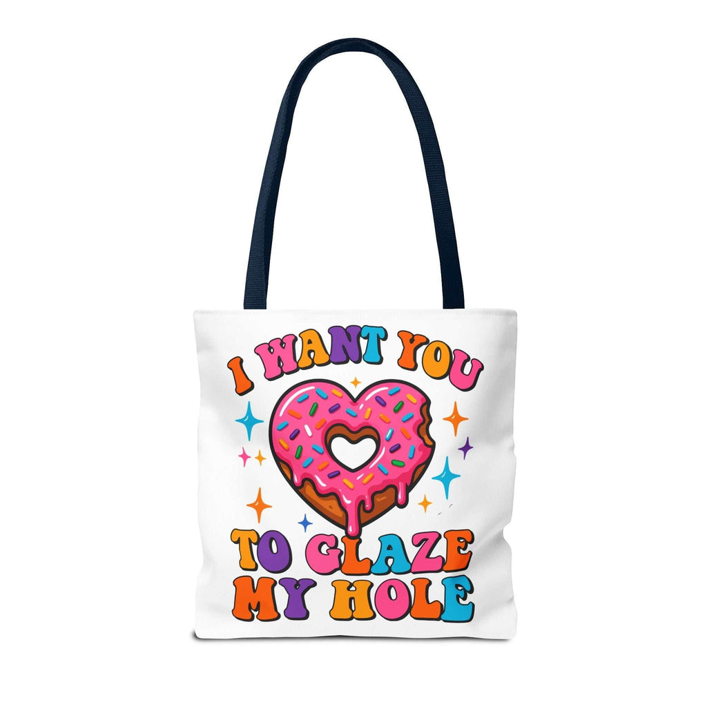 Cheeky Glaze My Hole Donut Tote Bag with fun donut design and durable cotton straps