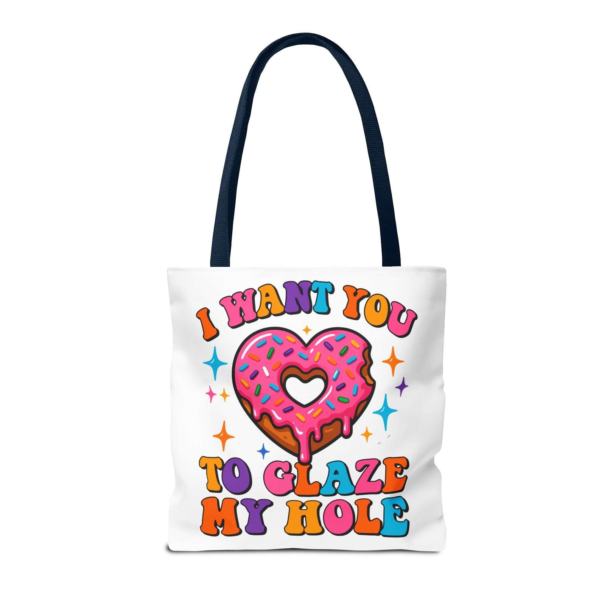 Cheeky Glaze My Hole Donut Tote Bag with fun donut design and durable cotton straps