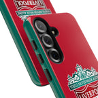 Liverpool FC magnetic shockproof Samsung Galaxy case in red with dual-layer protection and wireless charging compatibility