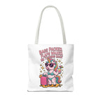 Colorful fun unicorn travel tote bag with cheeky design and cotton webbing straps