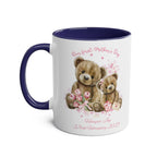Personalised Our First Mother's Day mug with teddy bear design, baby’s name, and birth date on glossy ceramic cup