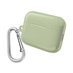 Sage green hard shell AirPods protective case with carabiner clip for scratch and bump protection