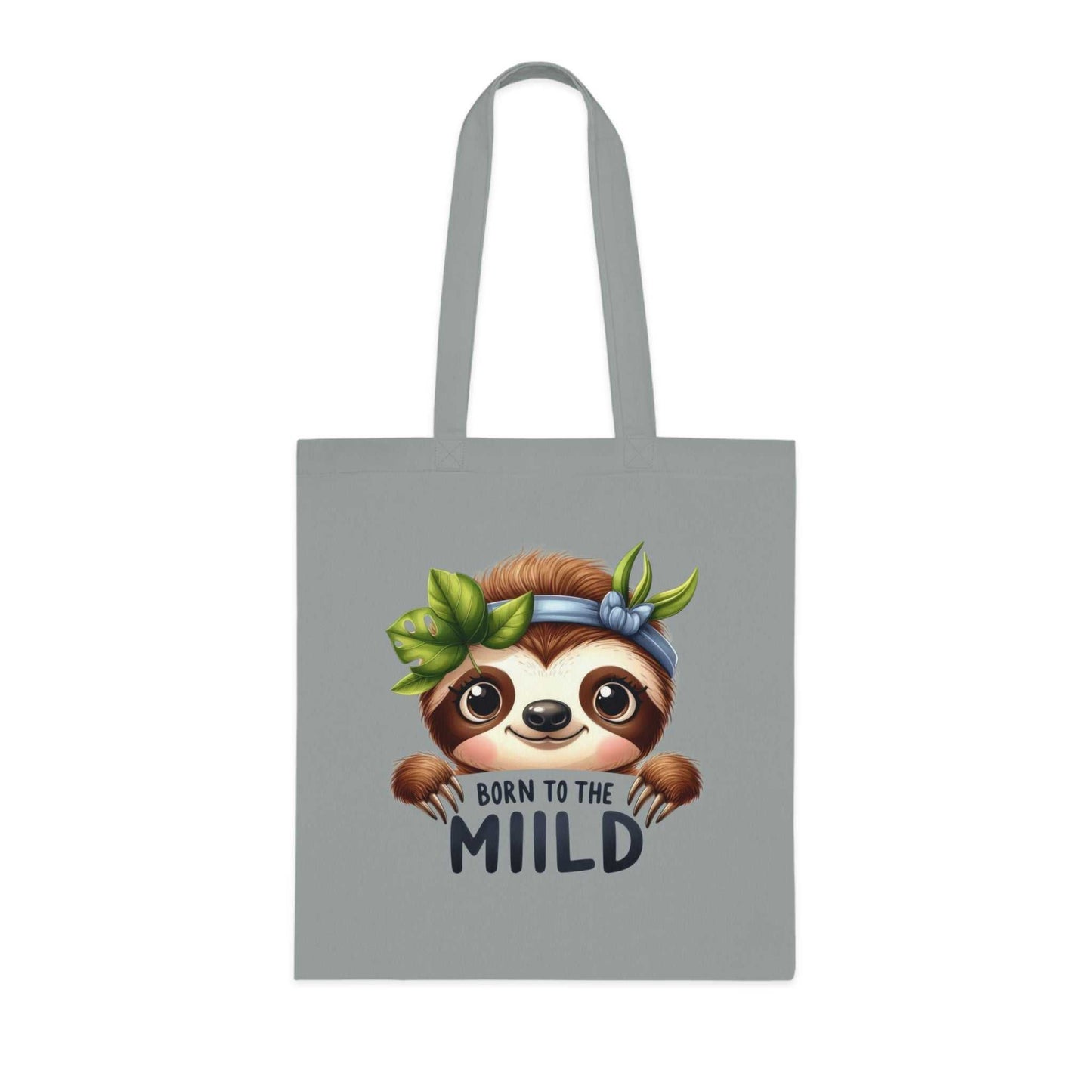 Cotton tote bag with cute sloth design, perfect for stylish errands or shopping trips.