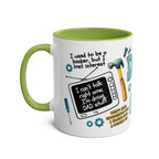 Fathers Day Gift Mug with humorous dad quotes, green interior, 11oz ceramic, dishwasher safe.