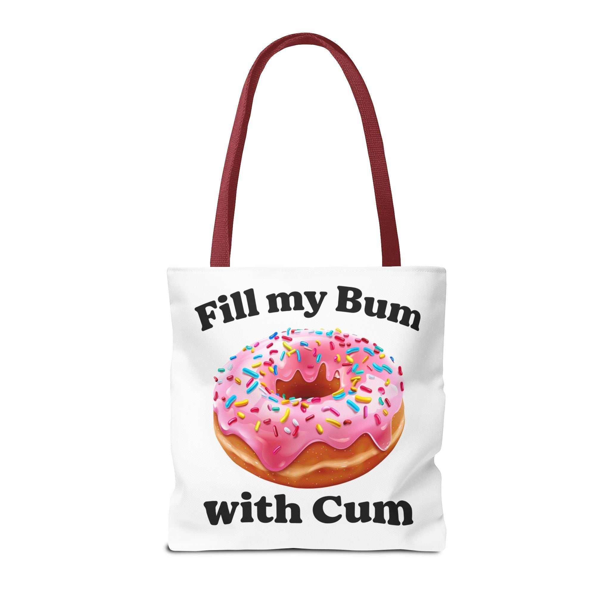 Provocative Donut Tote Bag with cheeky design and colorful handles for casual use