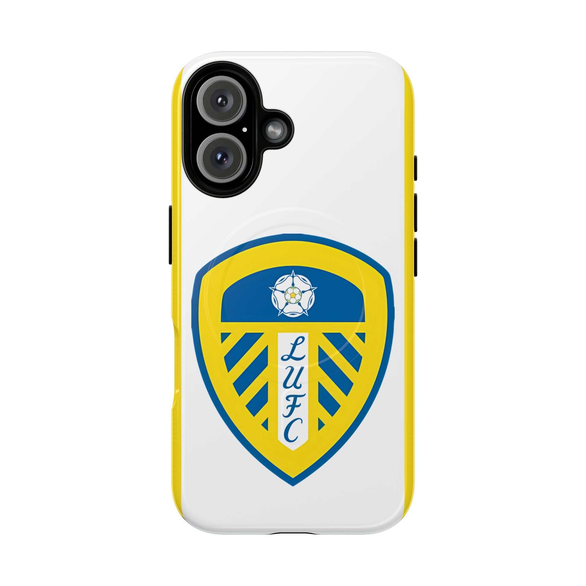 Leeds Utd MagSafe iPhone case with official-inspired crest and dual-layer protection
