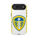 Leeds Utd MagSafe iPhone case with club crest, white and yellow design, dual-layer protection, and MagSafe compatibility