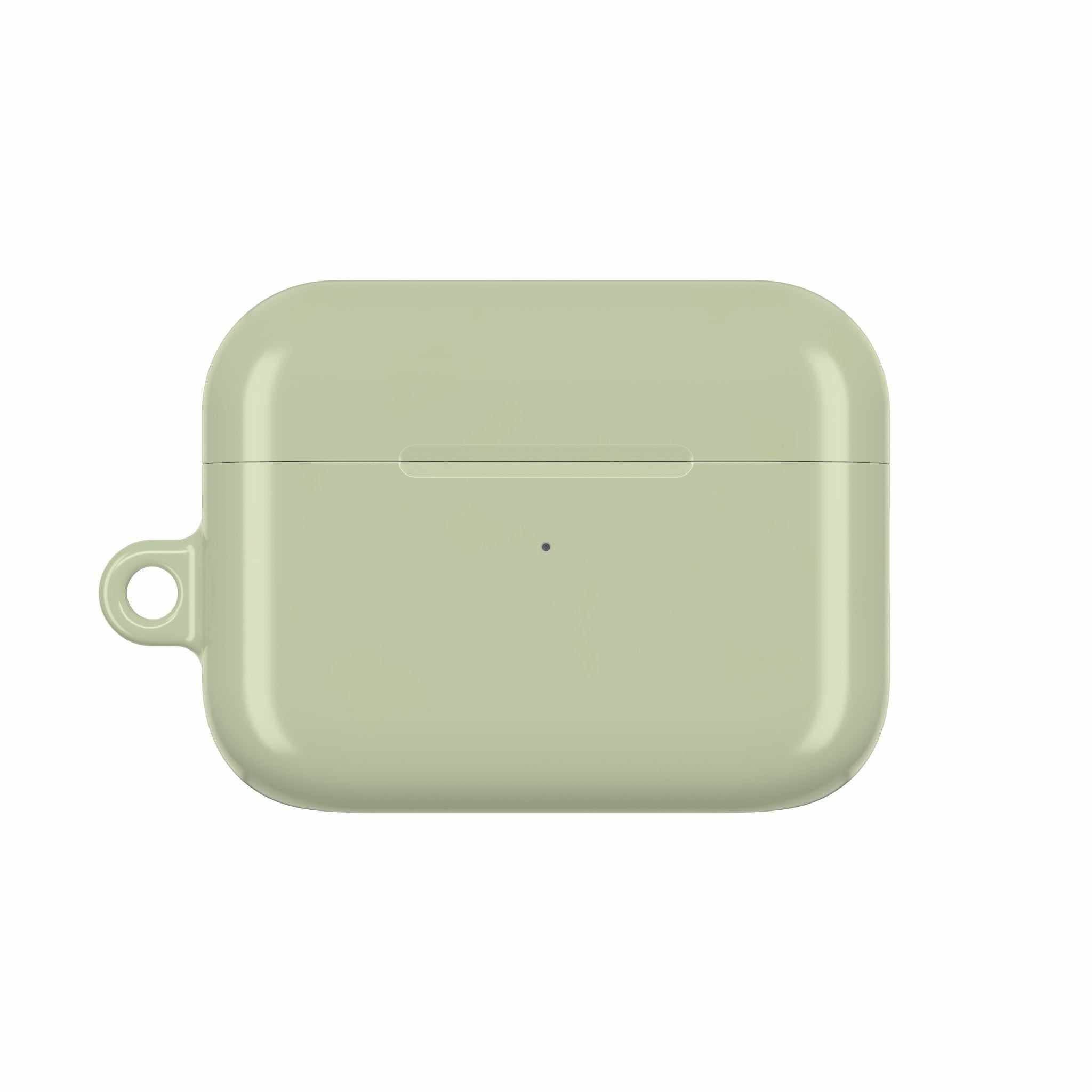 Sage green hard shell AirPods protective case with glossy finish and lightweight design
