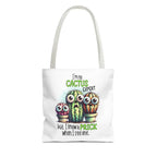 Fun cactus tote bag with cheeky design and durable spun polyester fabric