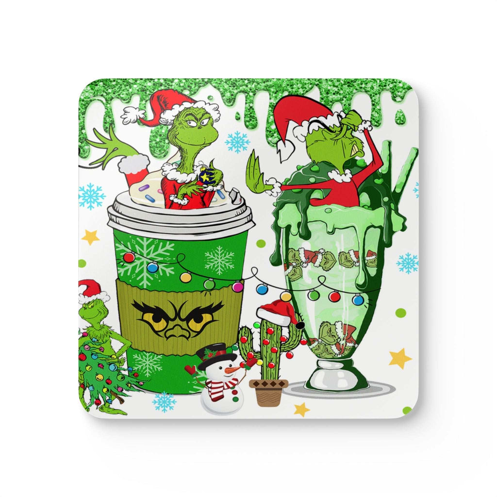 Grinch Fun Christmas Coaster Set with festive Grinch design.