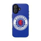 Rangers FC MagSafe iPhone case in royal blue with club crest, dual-layer protection, and MagSafe compatibility