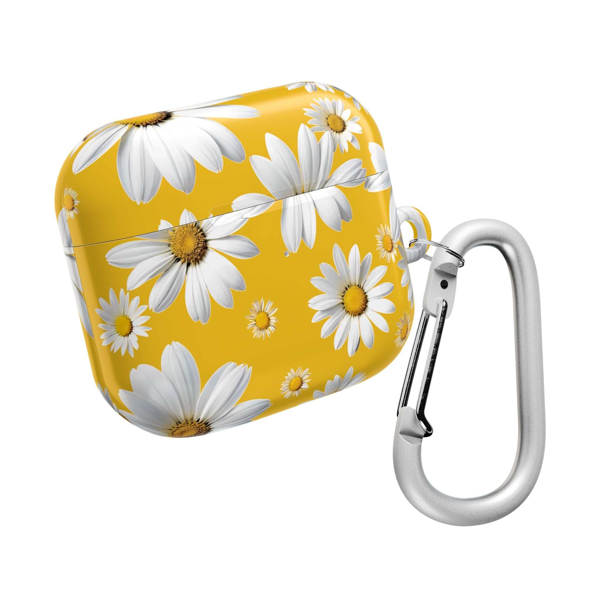 Yellow Daises AirPods Case with hard shell protection and carabiner clip
