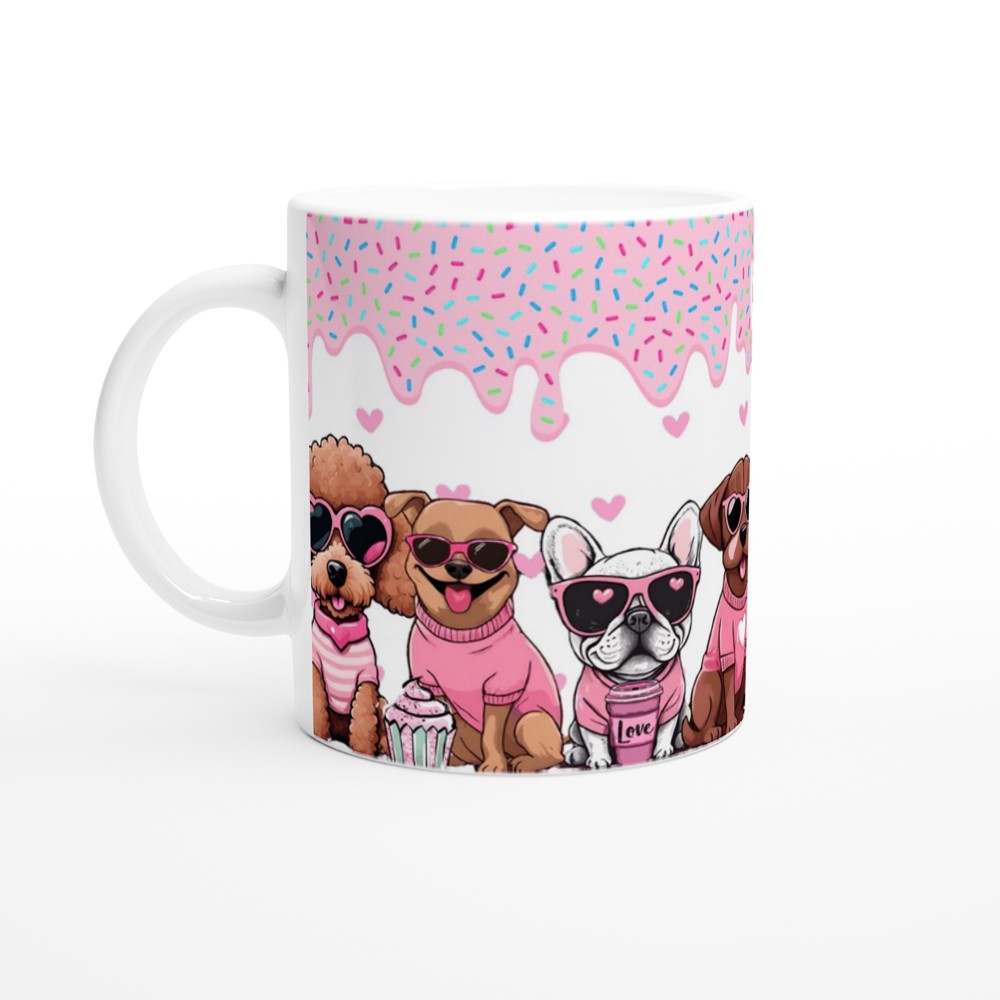 Cute puppy Valentines Day mug with adorable dog design, perfect gift for dog lovers.