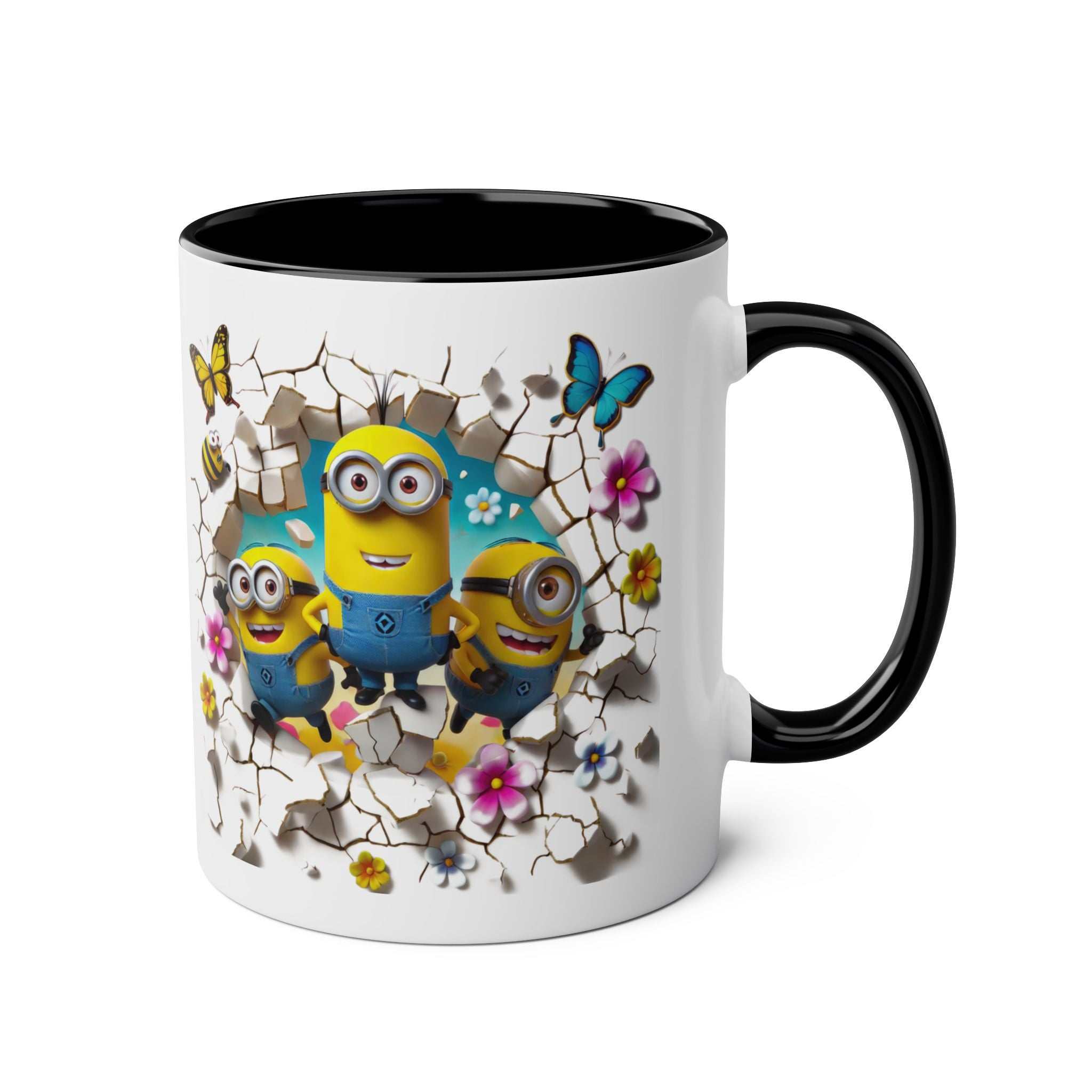 Fun Minion themed coffee mug with colorful design and glossy finish.