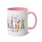 Best Nana Ever Mother's Day gift mug with floral design, ceramic, 11oz, pink interior.