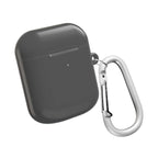 Gunmetal grey hard shell AirPods protective case with carabiner clip and glossy finish