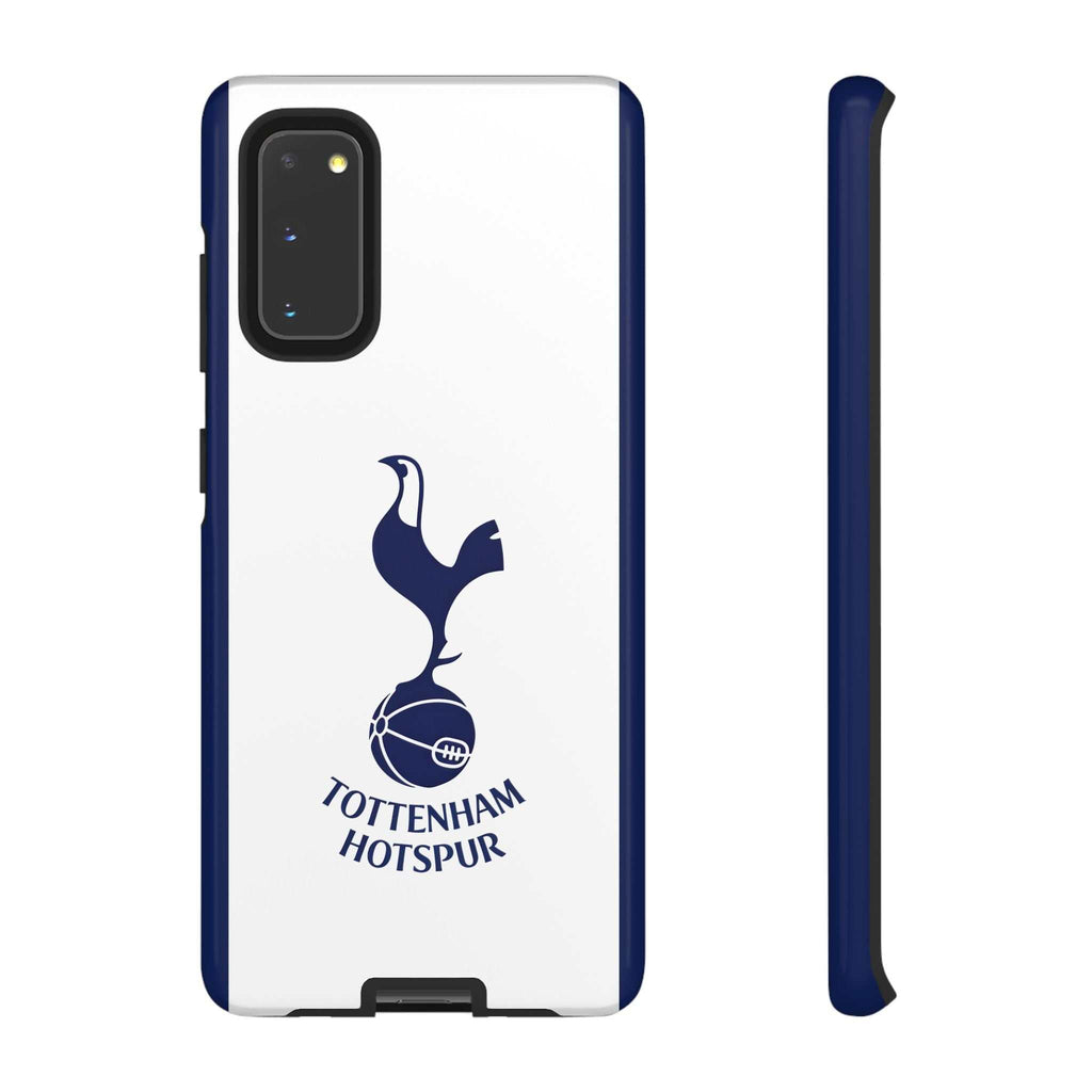 Tottenham FC magnetic Samsung phone case with white and navy colors, dual-layer protection, and official-inspired crest