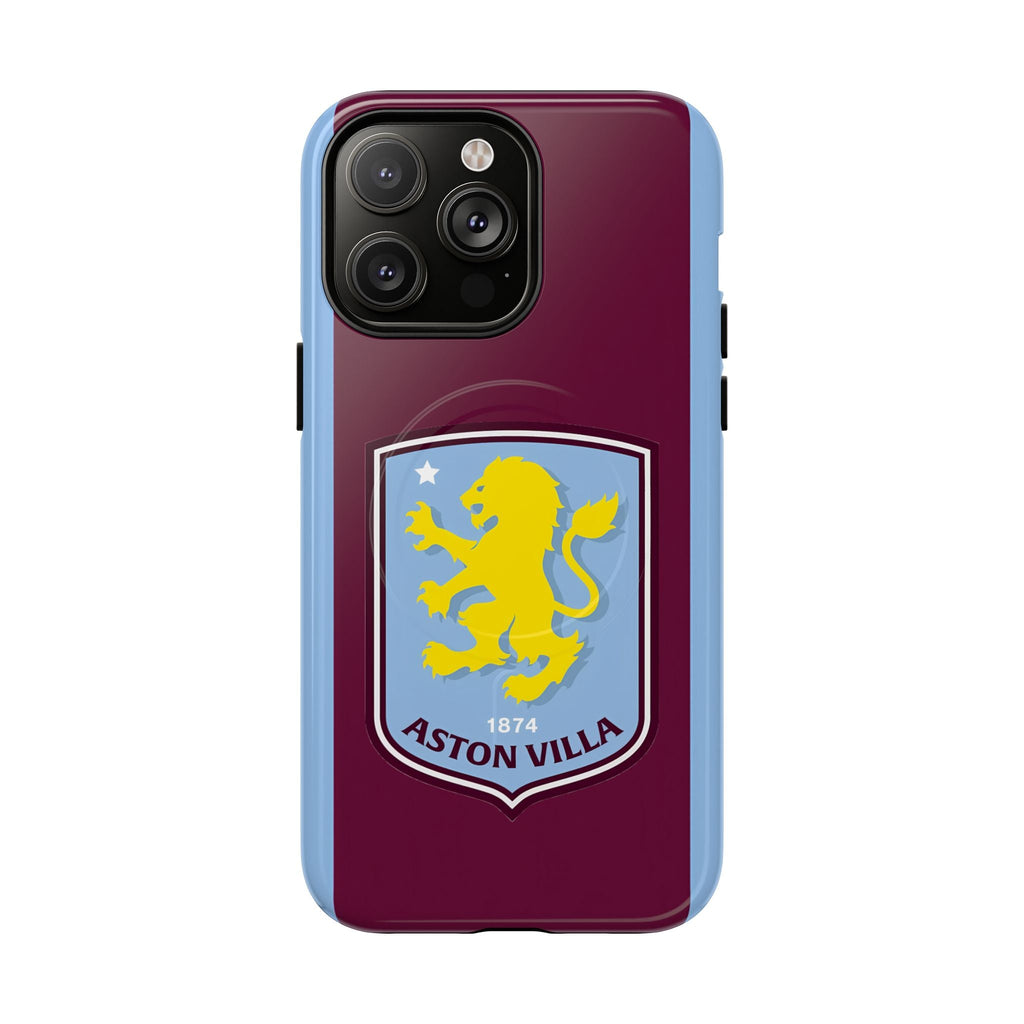 Aston Villa Magsafe iPhone case with claret and blue colors and club crest, durable dual-layer protection, compatible with MagSafe charging
