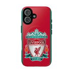 Liverpool FC MagSafe iPhone case with red design, official-inspired crest, dual-layer protection, and MagSafe compatibility