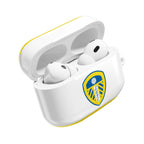 Leeds Utd FC AirPods protective case with club crest in white and blue, durable and wireless charging compatible