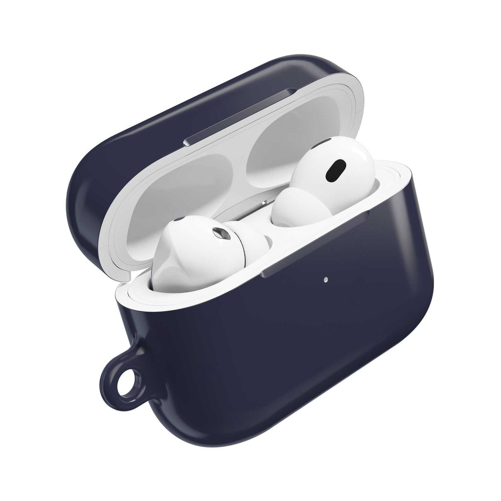 Deep blue hard shell protective case for AirPods and AirPods Pro with glossy finish and wireless charging compatibility
