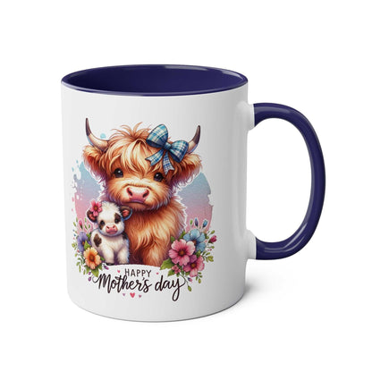Cute Highland Cow Mother's Day gift mug with floral design, perfect for moms who love adorable animals.