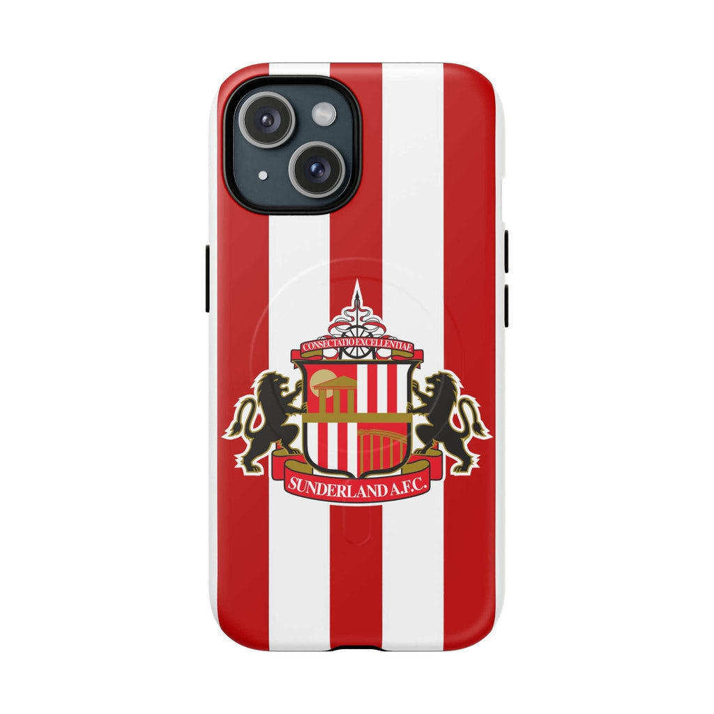 Sunderland FC MagSafe iPhone case with red and white stripes and club crest, durable dual-layer protection