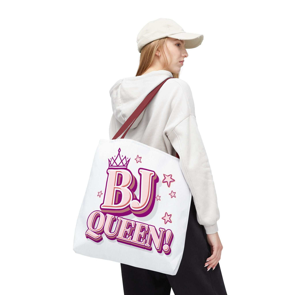 Cheeky BJ Queen Tote Bag in durable spun polyester with colorful handles, available in three sizes for everyday use