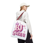 Cheeky BJ Queen Tote Bag in durable spun polyester with colorful handles, available in three sizes for everyday use