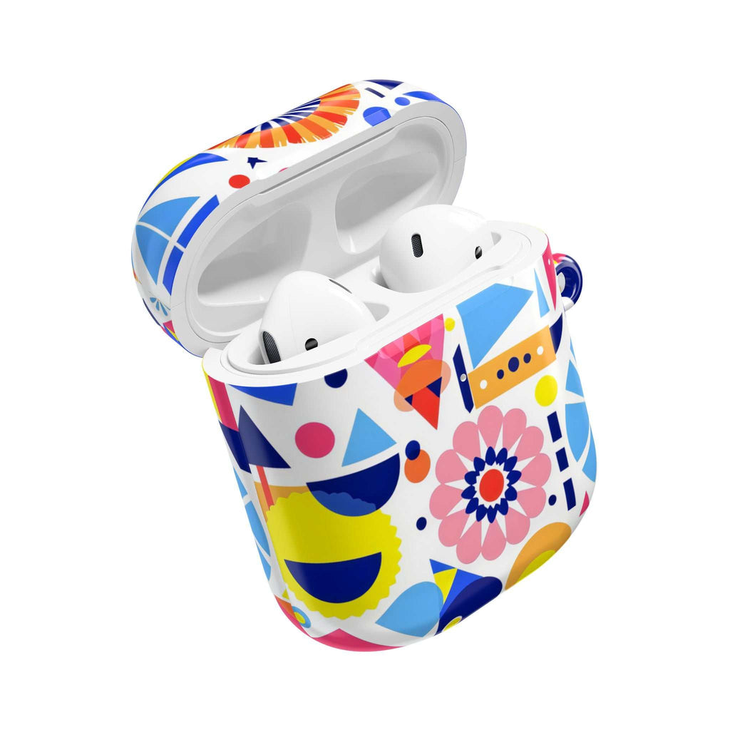 Bright geometric print protective case for AirPods and AirPods Pro with vibrant colors and durable hard shell
