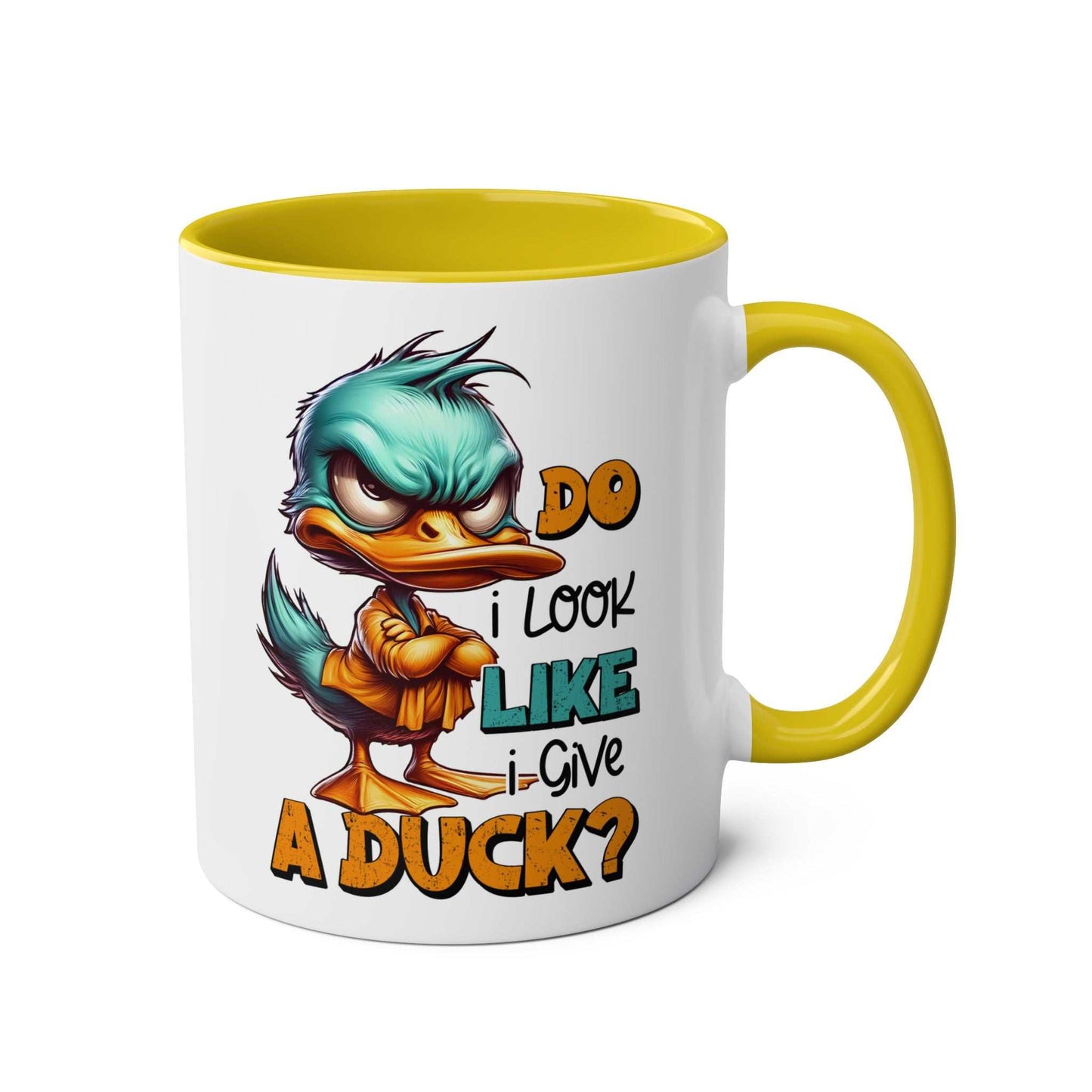 Quirky Give A Duck Coffee Mug with playful duck design, 11oz ceramic, glossy finish.