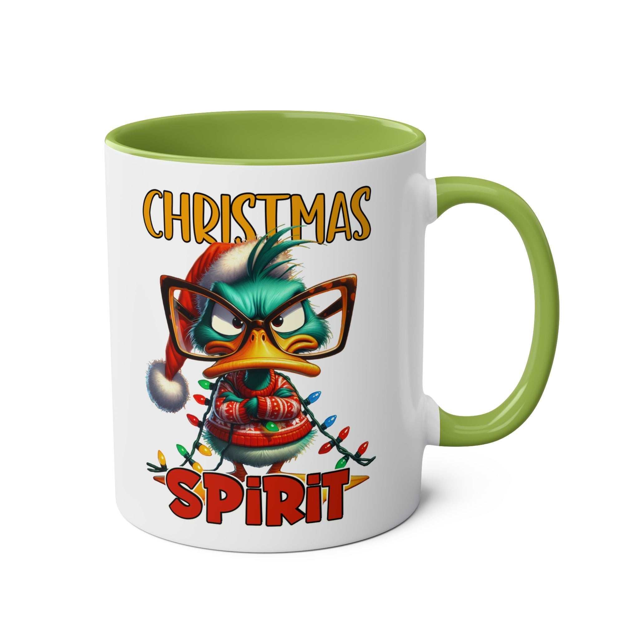Sarky Christmas Mug with duck design, available in 7 colors, glossy 11oz ceramic, microwave and dishwasher safe.